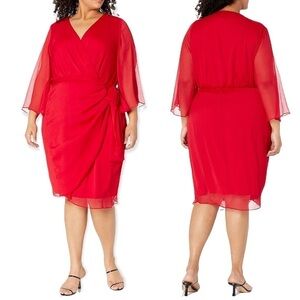 CITY CHIC SOFTLY WRAP LOVE RED BATWING SLEEVE FAUX WRAP HOLIDAY COCKTAIL DRESS